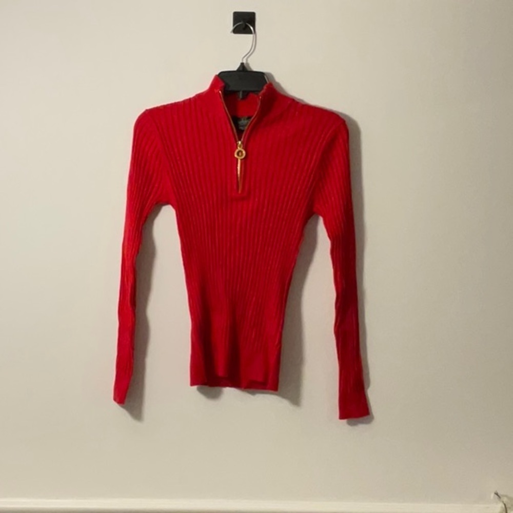 Belldini Red Ribbed Sweater with Gold Accent